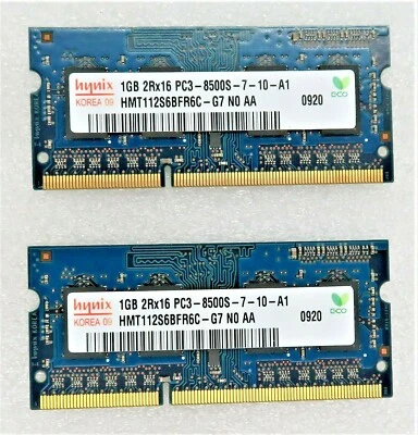 HYNIX HMT112S6BFR6C-G7 (2X1GB) 2GB 2Rx16 PC3-8500S-7-10-A1 DDR3  LAPTOP MEMORY - Image 1 of 2