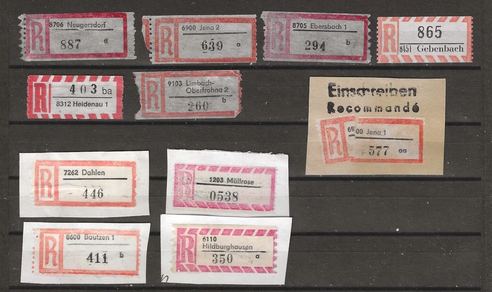 DDR  11 verschiedene Einschreibzettel gebraucht z.T. auf Briefstücke bitte lesen - Bild 1 von 1