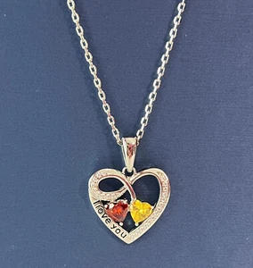 RedBee Jewelry Silver Heart Infinite Necklace Ruby and Citrine Birthstone - Picture 1 of 2