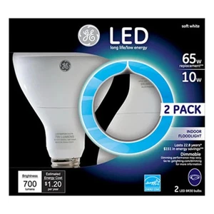 GE Lighting 21907 10W White BR30 LED Light Bulb- 2 Pack - Picture 1 of 1