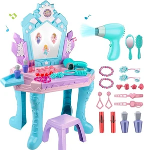 Juego de mesa y silla de maquillaje mágico tocador para niños pequeños juguetes para niñas espejo con música - Imagen 1 de 7