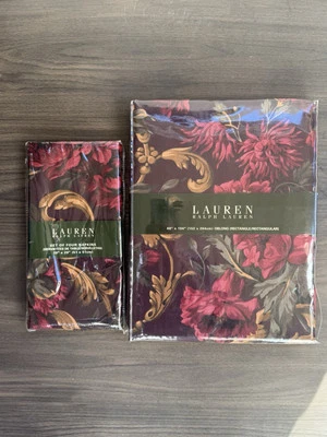 Lauren Ralph Lauren Borgoña Floral Mantel Tela Y Juego De 4 Servilletas Foto 1 de 4