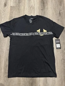 True Religion Black Gold Foil Taping Short Sleeve T Shirt Mens Small - Picture 1 of 5