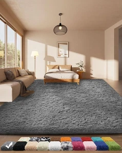 Tappeti Area per Camera da Letto, Aggiornamento Antiscivolo Grigio Morbido Tappeto Shag, Interno... - Foto 1 di 7