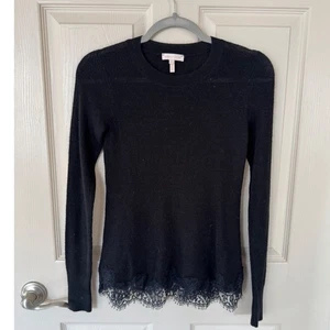 Rebecca Taylor Black Lace Trim top Long Sleeve Womens XS. Y2 - Picture 1 of 6