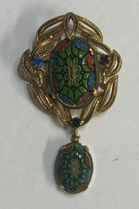 Broche Vintage Multicolor y Tono Dorado Imitación Mosaico Estrás Austria? Juliana? - Imagen 1 de 4