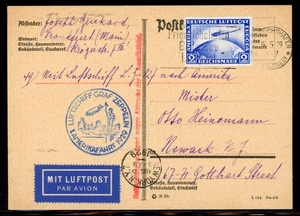 Germania 1929 Sc# C36 Graf Zeppelin LZ 127 cartolina volo Friedrichshafen a New York - Foto 1 di 2