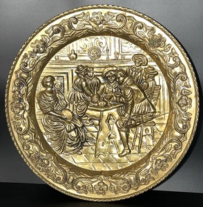 Vintage Embossed Brass 16.5" Wall Hanging Plate Pub Scene Made in England - Picture 1 of 9