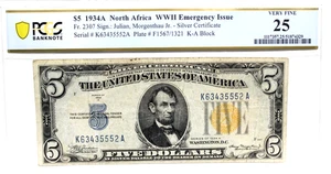 FR-2307 1935 A $5 NORTH AFRICA WWII $1 Federal Reserve Note PCGS 25 VF - Picture 1 of 4