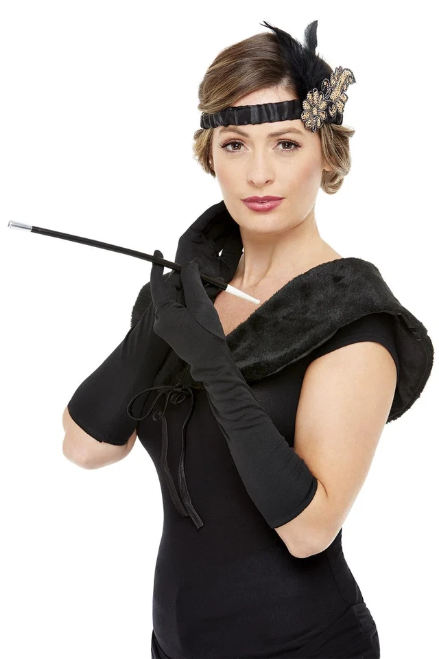 Kit de aletas de lujo de 1920 negro y dorado soporte de cigarrillo kit instantáneo estola elegante Foto 1 de 1