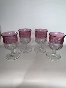 4 Kings Crown Ruby Red Flash Thumprint 5 1/2" Tiffen Goblets WINE GOBLETS - Picture 1 of 8