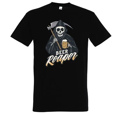 Herren T-Shirt Reaper Sensenmann Bier Alkohol Spaß Lustig Fun Horror Motiv Gin - Bild 1 von 3