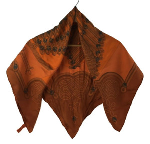 HERMES Carre 90 Silk Scarf BRANDEBOURGS DIP DYE Rare Brown Authentic Excellent+