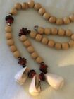 21 inch Bead Necklace With Natural Wood Beads and Shell Accents
