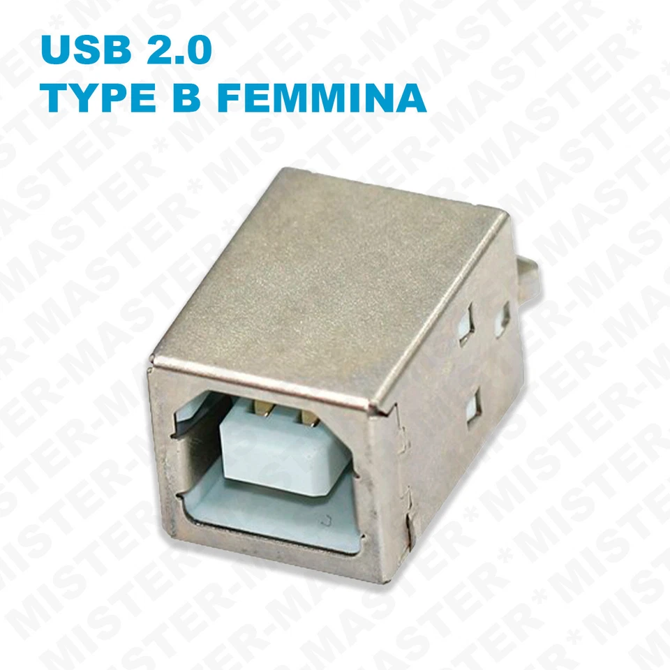 CONNETTORE USB 2.0 TIPO B FEMMINA 4 PIN 180° A SALDARE PCB THT - Immagine 1 di 3