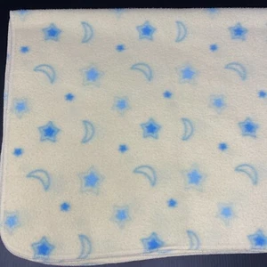 Small Wonders Yellow Baby Blanket Blue Stars Moons Fleece Security Lovey - Picture 1 of 5