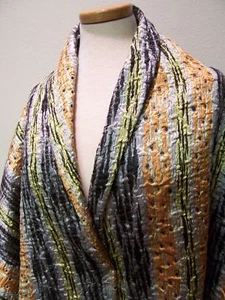 4yds SILK FACE COUTURE MATELASSE COAT SUIT FABRIC STUNNING GOLD BLK OFF WHITE - Picture 1 of 4