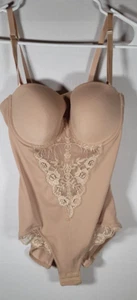 Heavenly Shapewear Women's Bodysuit Size L Hooks Under Beige Soft Comfortable - Picture 1 of 4