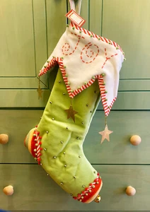 Dept 56 Krinkles Joy Green Christmas Stocking Stars Bells RARE Patience Brewster - Picture 1 of 7