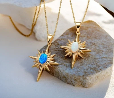 Collar Estrella Ópalo, Colgante Oro Starburst, Cadena Apilable 50cm, Regalo Único Foto 1 de 4