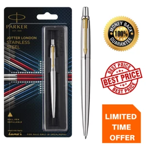 GENUINE PARKER - JOTTER LONDON STAINLESS STEEL - BALL POINT PEN - GOLD CLIP - Picture 1 of 1