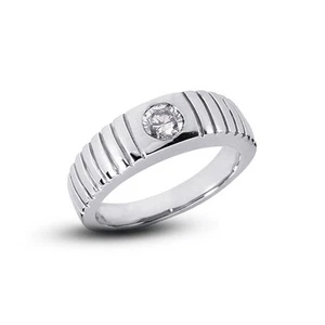 0.41 Carat I-VS2 Round Cut Earth Mined Certified Diamond 950 Plat. Men's Ring - Picture 1 of 3