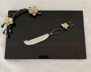 Michael Aram Black Orchid Set Granite Cheese Charcuterie Board + Knife 12x8" - Picture 1 of 8