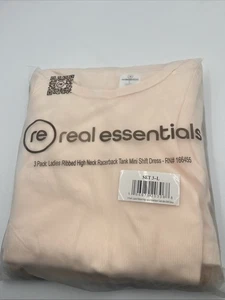 Real Essentials 3 Pack: Ladies Ribbed High Neck Racerback Tank Mini Shift Dress - Picture 1 of 4
