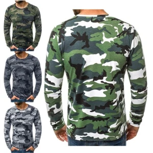 Men's Camouflage Printed Shirt Long Sleeve Tee Top Outdoor Workout Sweatshirts - Picture 1 of 18