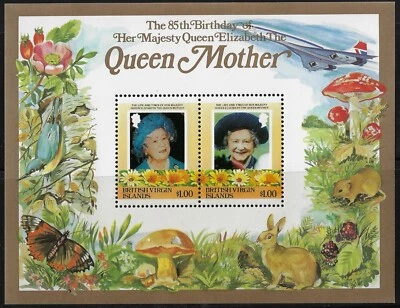 British Virgin Isls 1985 Queen Mother S/S, MNH. Scott 517 a-b, XF.      (a2429 - Image 1 of 2