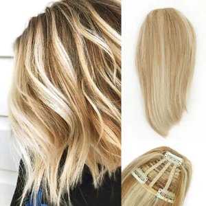 100% Real Human Hair Invisible Side-swept Bangs Clip In Topper Extension 18/613# - Picture 1 of 16