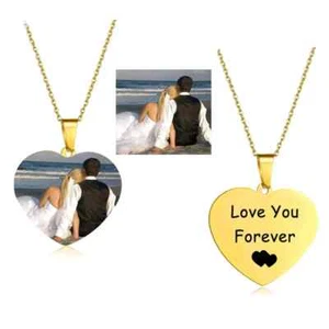 Customized Name Photo Engraved Necklace Jewelry Heart Romantic Partner Love Gift - Picture 1 of 9