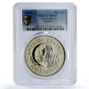 Costa Rica 100 colones Conservation Manatee Fauna MS67 PCGS silver coin 1974 - Picture 1 of 2