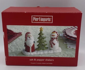 Pier One 1 Imports Set Shaker Sale e Pepe Pupazzo di Neve Babbo Natale Albero di Natale Supporto - Foto 1 di 7