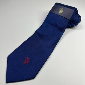 US Polo Assn Repp Silk Men's Necktie Navy Blue Red Logo - Picture 1 of 8