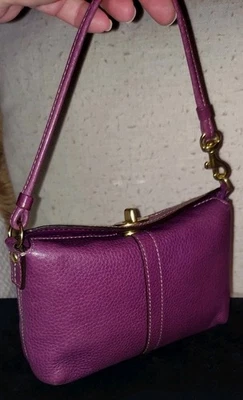 Vintage Coach Dark Raspberry Pebble Leather Mini Bag with Turnlock & Extension - Image 1 of 4