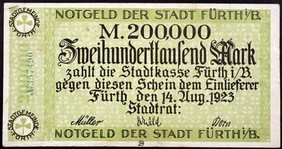 FÜRTH 1923 200,000 Mark Inflation Notgeld Bavaria Germany - Image 1 of 2