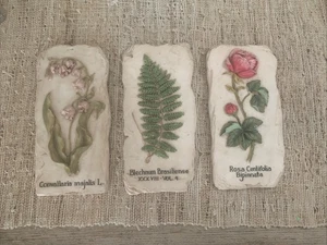 Vintage Wandtafeln 3er Set Wanddekor hängend 3D Harz Fliese Floral Farn Rose 8x4" - Bild 1 von 9