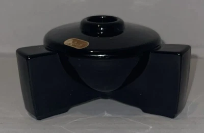 Single Vintage Fostoria Black Glass Candle Holder 3 Legged Mid-Century Modern - Image 1 of 4