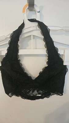 Gilly Hicks Bralette Talla Negro Encaje Halter Inalámbrico Ligeramente Acolchado Foto 1 de 4