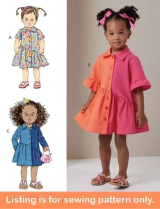 SEWING PATTERN Girls Clothing Clothes Button-Down Dress Two-Colors Toddler 7049 - Picture 1 of 3
