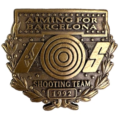 Apuntando a los Juegos Olímpicos de Barcelona Equipo de Tiro de Estados Unidos 1992 Hebilla de Cinturón de Metal Foto 1 de 4