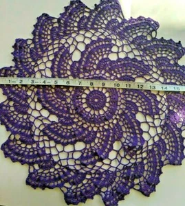 NEW 2 Pc Set 17" Crochet Fan Doilies Purple Artiste #111 Wild Berry - Picture 1 of 3