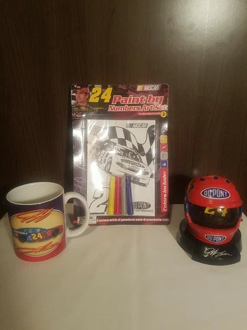 Lot Of 3 Jeff Gordon 2003 #24 Collectible Helmet Snow Globe-Coffee Mug-Art Set Cover