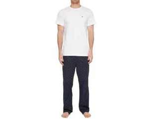 Tommy Hilfiger Mens Pyjama Set White Short Sleeve Tee and Navy Long Pant New - Picture 1 of 6