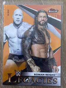 2021 Topps Finest WWE The Rock Roman Reigns Orange Refractor 25/25 Legacies SSP