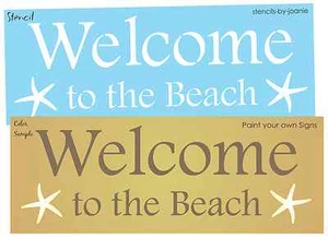 Plantilla de bienvenida playa estrellas de mar caracol arena lago cabaña baño hágalo usted mismo letreros - Imagen 1 de 5