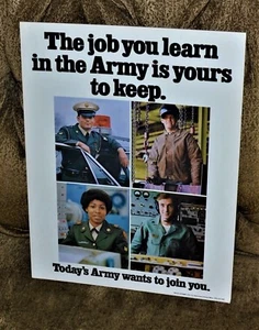 Poster reclutamento esercito americano 1972 vintage epoca guerra Vietnam cavalletto NOS lavoro si impara - Foto 1 di 3