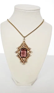Sarah Coventry Twilight Series Amethyst Rhinestone Goldtone Pendant 24" Necklace - Picture 1 of 7