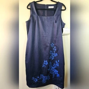 Vintage CDC Rampage Pencil Dress 12 Floral Beaded Satin Navy Formal 90s Preppy - Picture 1 of 10